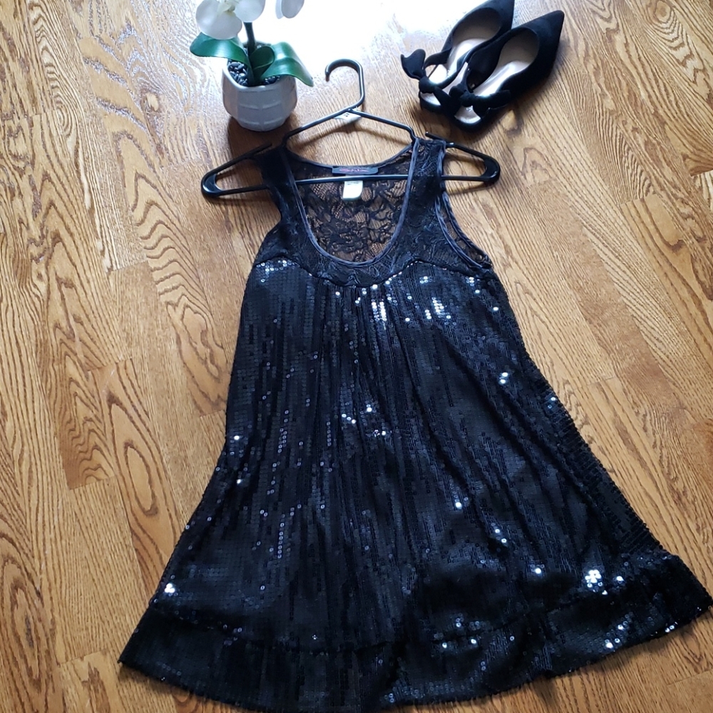Lace Back and Sequin little black dress